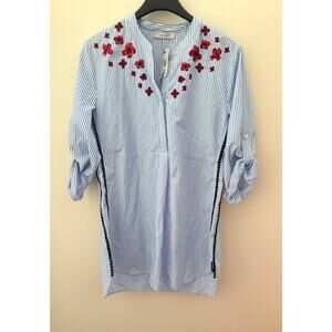 NWT Per Una 3/4 Sleeve Blue And White Striped With Rede Sequin Top UK 8 US 10‎